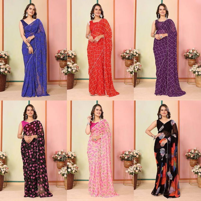 SF 745 Printed Georgette Readymade Sarees Wholesale Price In Surat